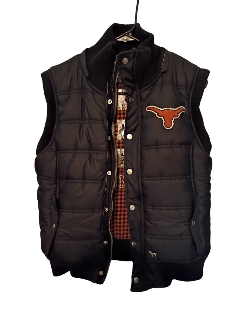 Rare PINK Victoria's Secret UT Texas Longhorn Logo Puffer Vest Ladies Size Large
